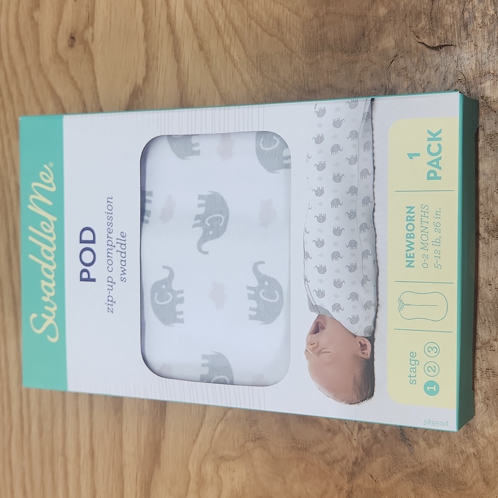 Swaddle Me Pod Zip-up Compression Swaddle Elephant Print  NWT Size Newborn